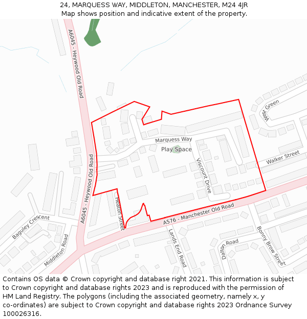 24, MARQUESS WAY, MIDDLETON, MANCHESTER, M24 4JR: Location map and indicative extent of plot