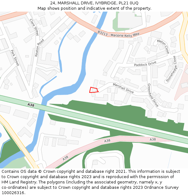 24, MARSHALL DRIVE, IVYBRIDGE, PL21 0UQ: Location map and indicative extent of plot