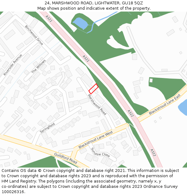 24, MARSHWOOD ROAD, LIGHTWATER, GU18 5QZ: Location map and indicative extent of plot