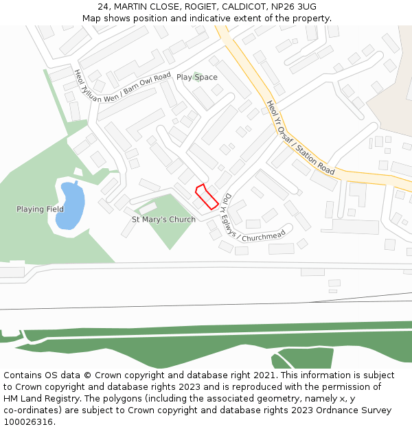 24, MARTIN CLOSE, ROGIET, CALDICOT, NP26 3UG: Location map and indicative extent of plot