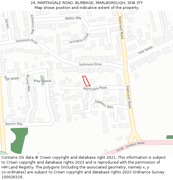 24, MARTINGALE ROAD, BURBAGE, MARLBOROUGH, SN8 3TY: Location map and indicative extent of plot