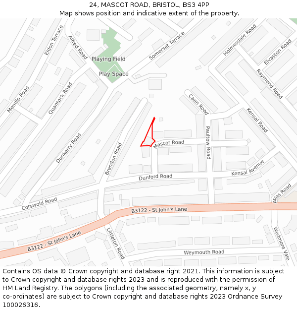 24, MASCOT ROAD, BRISTOL, BS3 4PP: Location map and indicative extent of plot