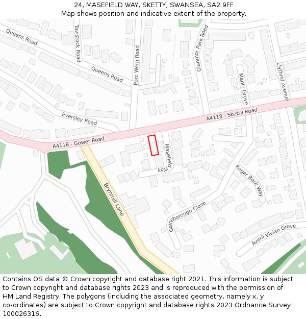 24, MASEFIELD WAY, SKETTY, SWANSEA, SA2 9FF: Location map and indicative extent of plot