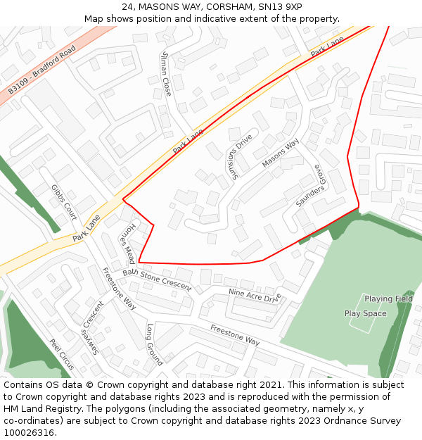 24, MASONS WAY, CORSHAM, SN13 9XP: Location map and indicative extent of plot