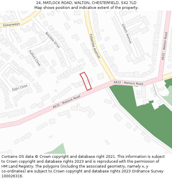 24, MATLOCK ROAD, WALTON, CHESTERFIELD, S42 7LD: Location map and indicative extent of plot
