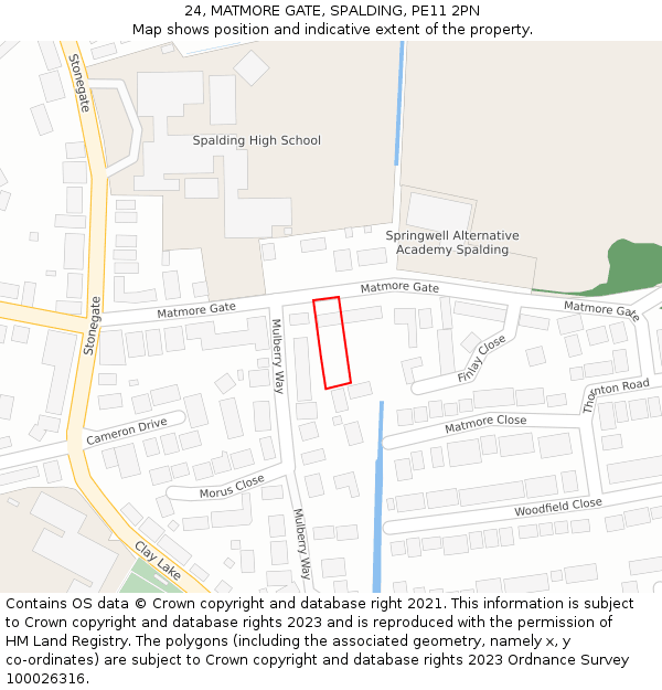 24, MATMORE GATE, SPALDING, PE11 2PN: Location map and indicative extent of plot