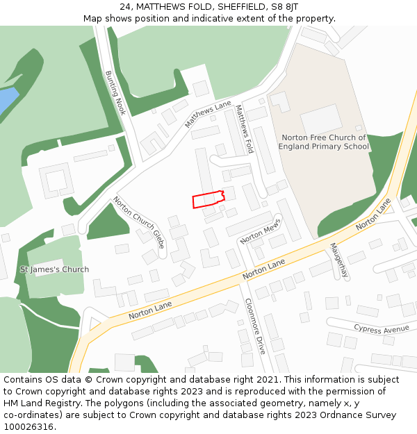 24, MATTHEWS FOLD, SHEFFIELD, S8 8JT: Location map and indicative extent of plot