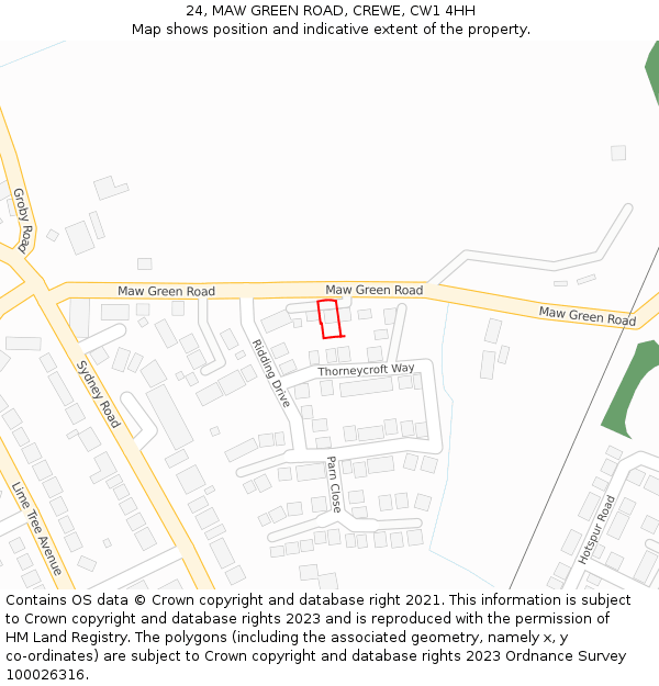 24, MAW GREEN ROAD, CREWE, CW1 4HH: Location map and indicative extent of plot