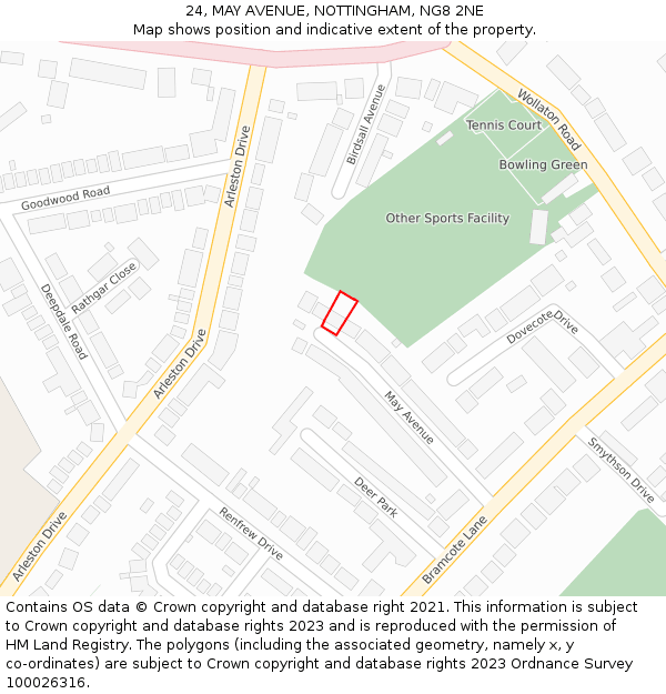 24, MAY AVENUE, NOTTINGHAM, NG8 2NE: Location map and indicative extent of plot