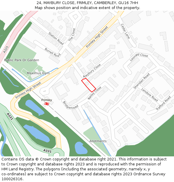 24, MAYBURY CLOSE, FRIMLEY, CAMBERLEY, GU16 7HH: Location map and indicative extent of plot