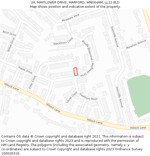 24, MAYFLOWER DRIVE, MARFORD, WREXHAM, LL12 8LD: Location map and indicative extent of plot