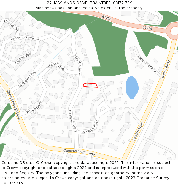 24, MAYLANDS DRIVE, BRAINTREE, CM77 7PY: Location map and indicative extent of plot