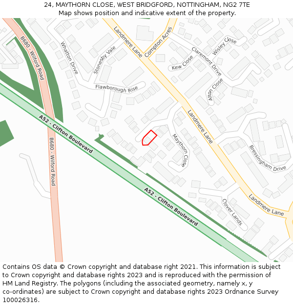 24, MAYTHORN CLOSE, WEST BRIDGFORD, NOTTINGHAM, NG2 7TE: Location map and indicative extent of plot