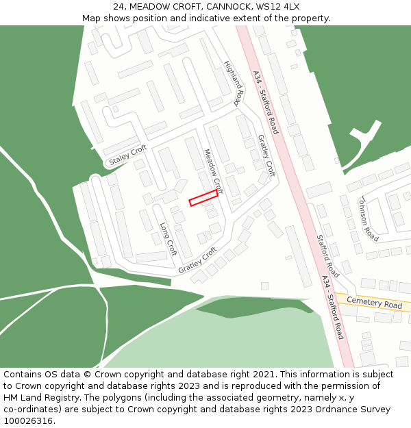24, MEADOW CROFT, CANNOCK, WS12 4LX: Location map and indicative extent of plot