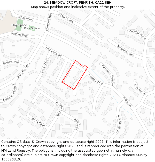 24, MEADOW CROFT, PENRITH, CA11 8EH: Location map and indicative extent of plot