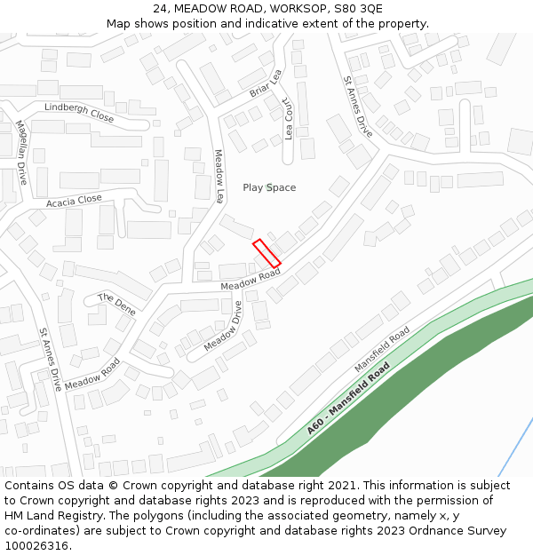 24, MEADOW ROAD, WORKSOP, S80 3QE: Location map and indicative extent of plot