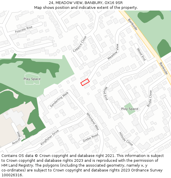 24, MEADOW VIEW, BANBURY, OX16 9SR: Location map and indicative extent of plot