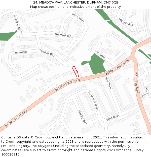 24, MEADOW WAY, LANCHESTER, DURHAM, DH7 0QB: Location map and indicative extent of plot