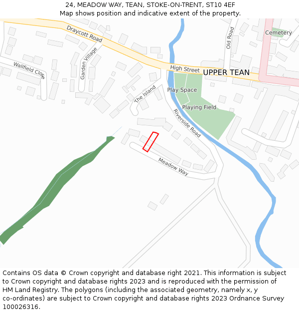 24, MEADOW WAY, TEAN, STOKE-ON-TRENT, ST10 4EF: Location map and indicative extent of plot