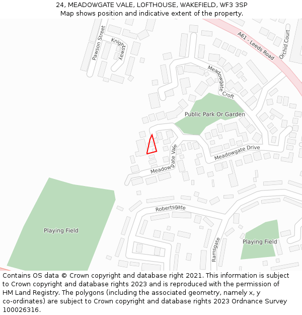 24, MEADOWGATE VALE, LOFTHOUSE, WAKEFIELD, WF3 3SP: Location map and indicative extent of plot