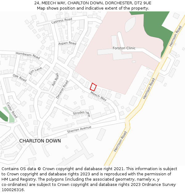 24, MEECH WAY, CHARLTON DOWN, DORCHESTER, DT2 9UE: Location map and indicative extent of plot