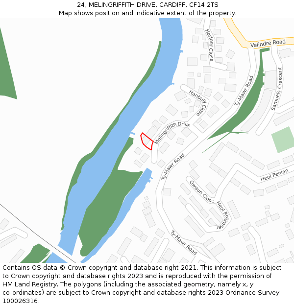 24, MELINGRIFFITH DRIVE, CARDIFF, CF14 2TS: Location map and indicative extent of plot