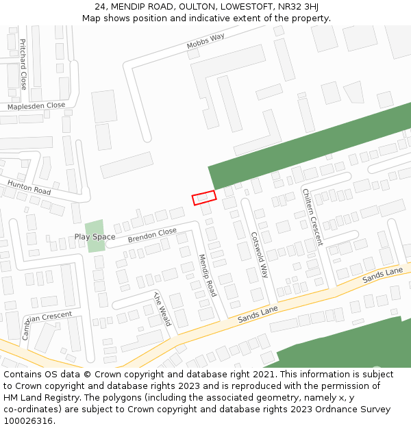 24, MENDIP ROAD, OULTON, LOWESTOFT, NR32 3HJ: Location map and indicative extent of plot