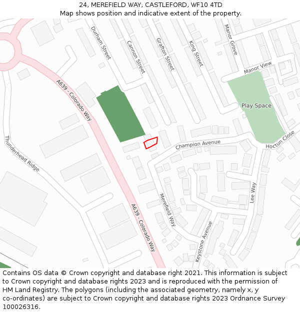 24, MEREFIELD WAY, CASTLEFORD, WF10 4TD: Location map and indicative extent of plot
