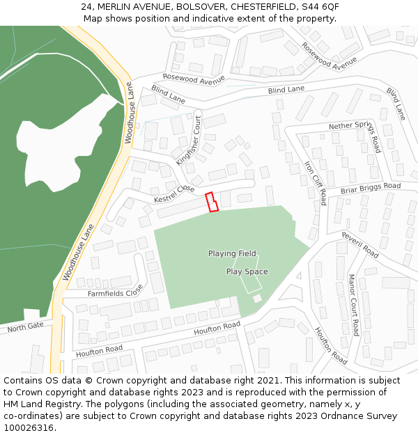 24, MERLIN AVENUE, BOLSOVER, CHESTERFIELD, S44 6QF: Location map and indicative extent of plot