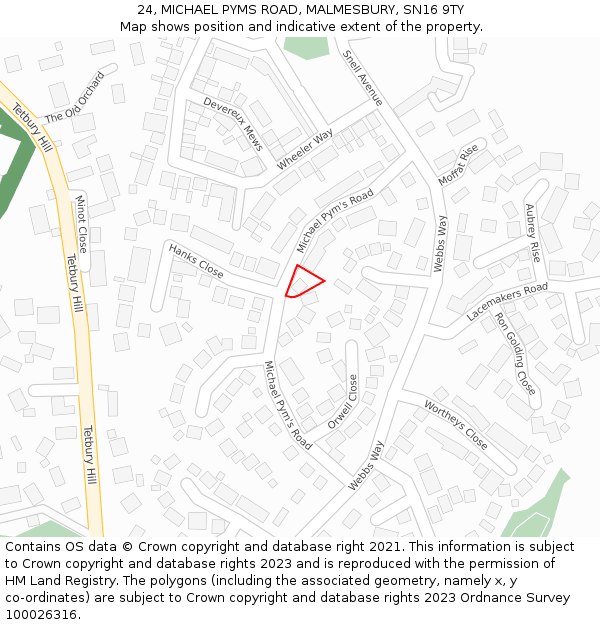 24, MICHAEL PYMS ROAD, MALMESBURY, SN16 9TY: Location map and indicative extent of plot