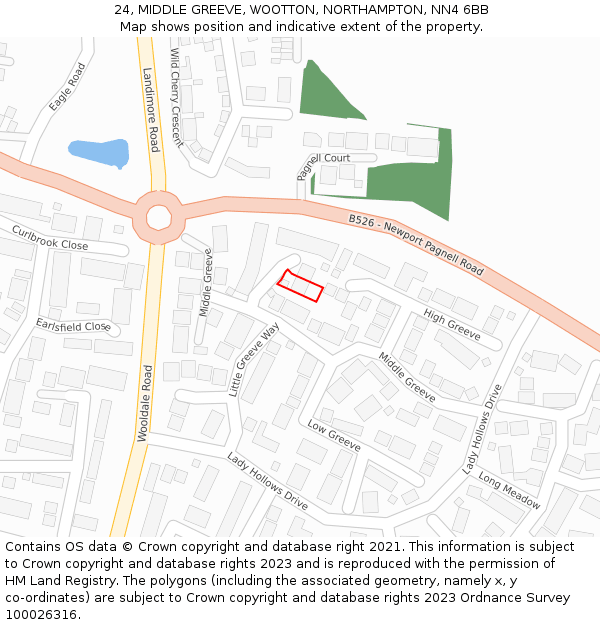 24, MIDDLE GREEVE, WOOTTON, NORTHAMPTON, NN4 6BB: Location map and indicative extent of plot