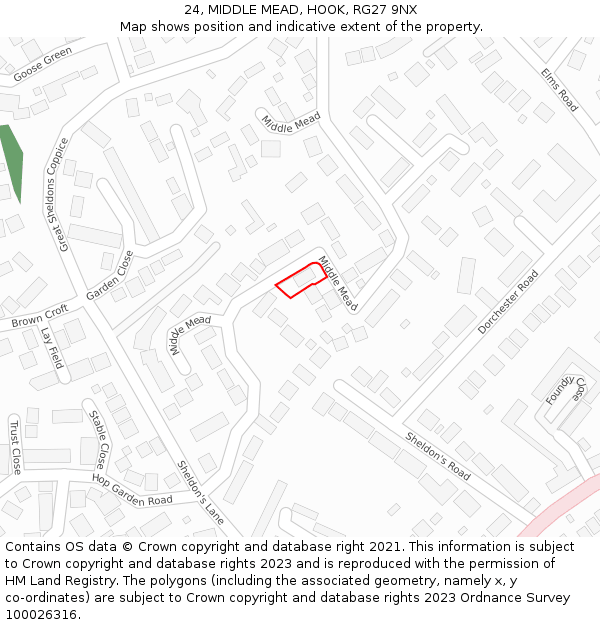 24, MIDDLE MEAD, HOOK, RG27 9NX: Location map and indicative extent of plot