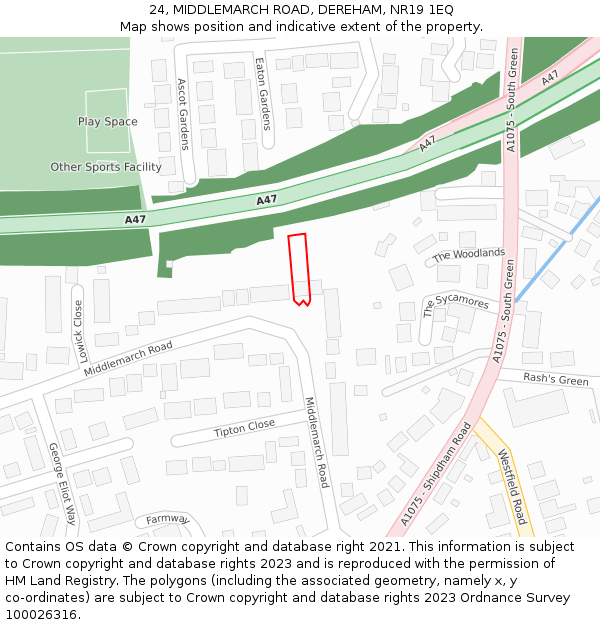 24, MIDDLEMARCH ROAD, DEREHAM, NR19 1EQ: Location map and indicative extent of plot