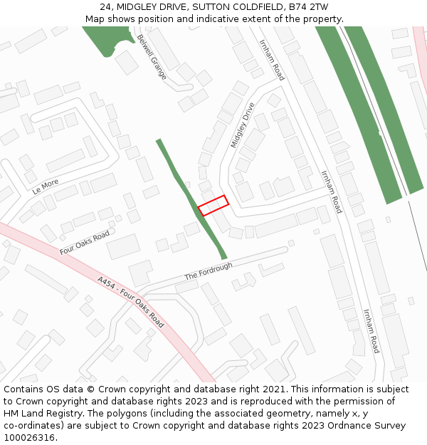 24, MIDGLEY DRIVE, SUTTON COLDFIELD, B74 2TW: Location map and indicative extent of plot