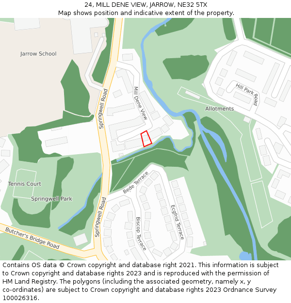 24, MILL DENE VIEW, JARROW, NE32 5TX: Location map and indicative extent of plot
