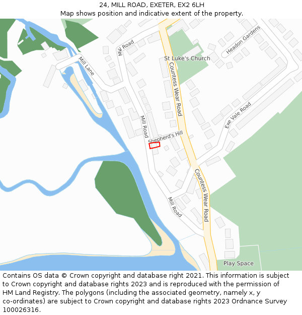 24, MILL ROAD, EXETER, EX2 6LH: Location map and indicative extent of plot