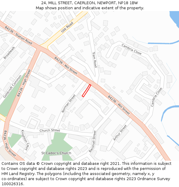 24, MILL STREET, CAERLEON, NEWPORT, NP18 1BW: Location map and indicative extent of plot