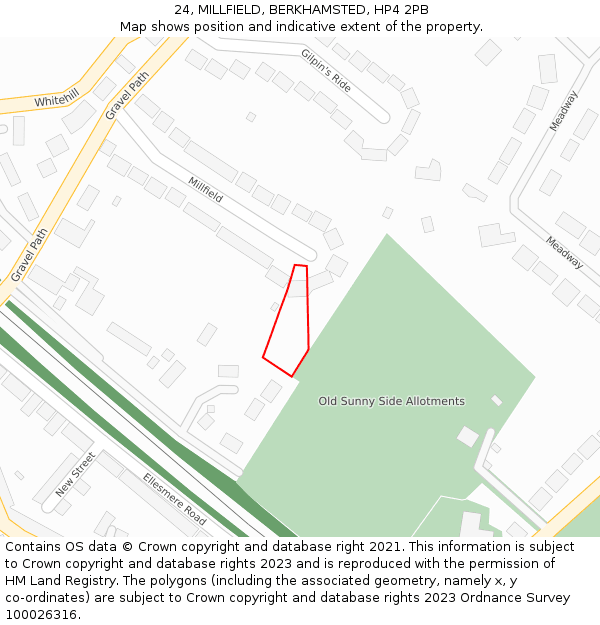 24, MILLFIELD, BERKHAMSTED, HP4 2PB: Location map and indicative extent of plot