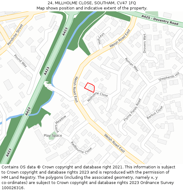 24, MILLHOLME CLOSE, SOUTHAM, CV47 1FQ: Location map and indicative extent of plot