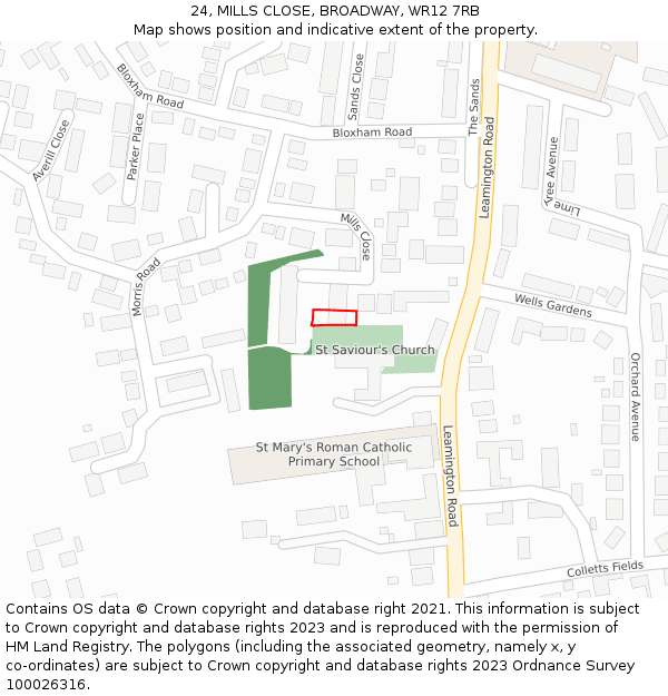 24, MILLS CLOSE, BROADWAY, WR12 7RB: Location map and indicative extent of plot