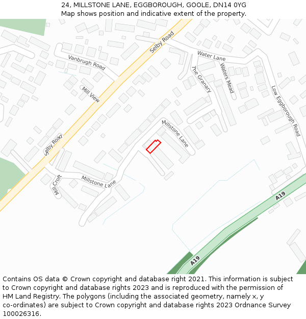 24, MILLSTONE LANE, EGGBOROUGH, GOOLE, DN14 0YG: Location map and indicative extent of plot