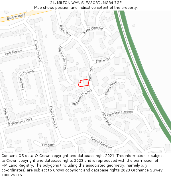 24, MILTON WAY, SLEAFORD, NG34 7GE: Location map and indicative extent of plot