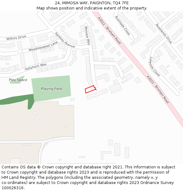 24, MIMOSA WAY, PAIGNTON, TQ4 7FE: Location map and indicative extent of plot