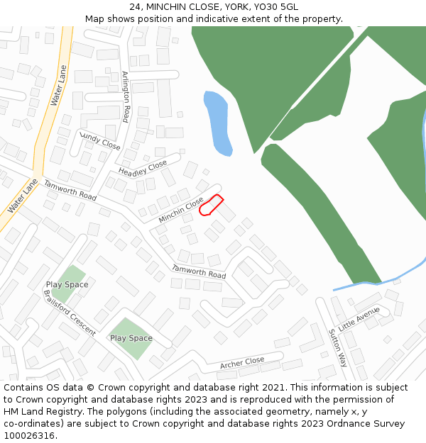 24, MINCHIN CLOSE, YORK, YO30 5GL: Location map and indicative extent of plot