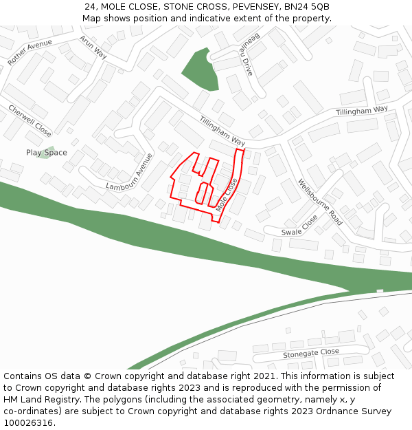 24, MOLE CLOSE, STONE CROSS, PEVENSEY, BN24 5QB: Location map and indicative extent of plot