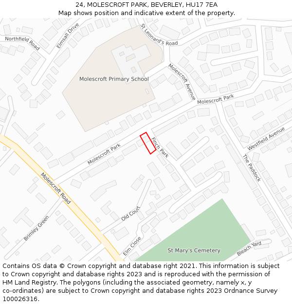 24, MOLESCROFT PARK, BEVERLEY, HU17 7EA: Location map and indicative extent of plot