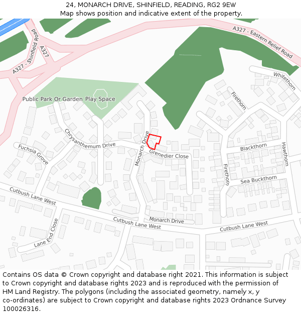 24, MONARCH DRIVE, SHINFIELD, READING, RG2 9EW: Location map and indicative extent of plot