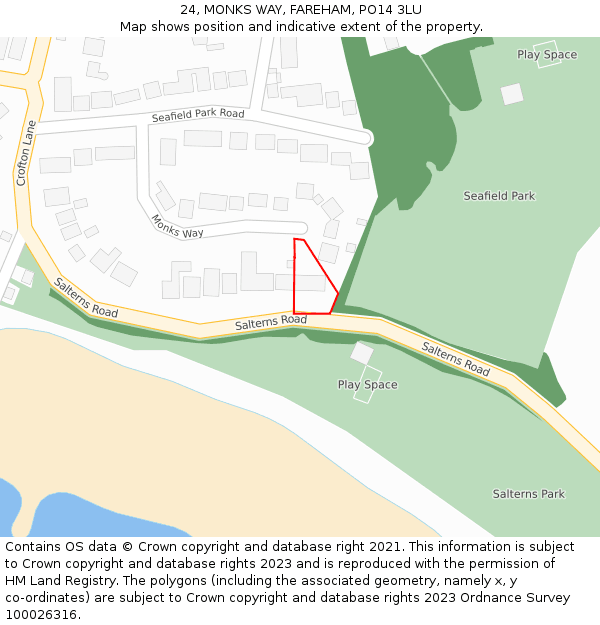 24, MONKS WAY, FAREHAM, PO14 3LU: Location map and indicative extent of plot