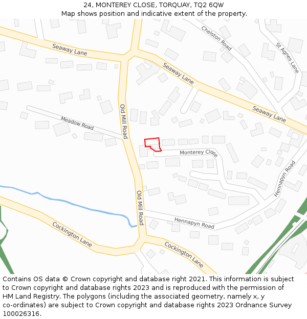 24, MONTEREY CLOSE, TORQUAY, TQ2 6QW: Location map and indicative extent of plot