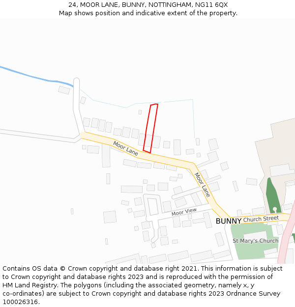 24, MOOR LANE, BUNNY, NOTTINGHAM, NG11 6QX: Location map and indicative extent of plot